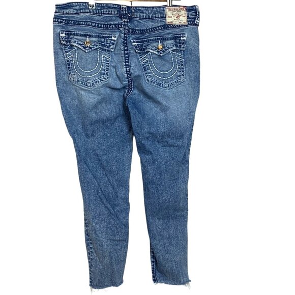 True Religion Halle Mid Rise Super Skinny Horseshoe Button Flap Pocket Jeans 34 - Picture 1 of 16